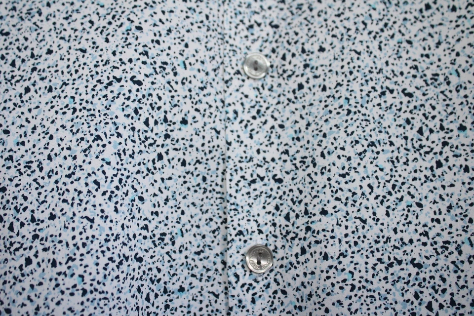 Reaction Kenneth Cole Manga Larga Abotonada Blanco Azul Salpicaduras Calce Ajustado Grande Foto 3 de 4