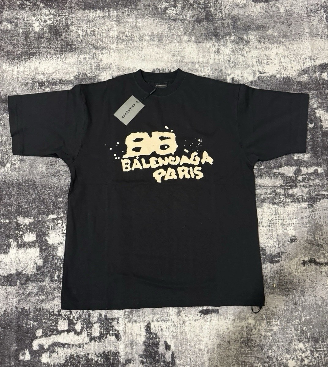 Balenciaga Hand-Drawn BB Icon Paint Splatter Logo T-Shirt Size L