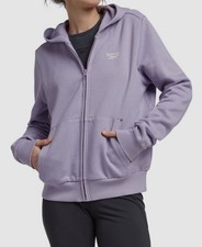 Reebok Women's Purple Fleece Ribbed Logo Full-Zip Hoodie Sweater Size XS