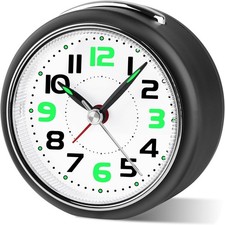 Peakeep Small Battery Operated Analog Travel Alarm Clock Silent No Ticking, Ligh