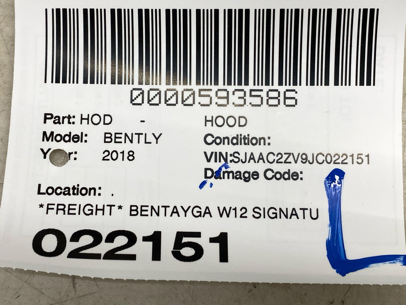 2018 BENTLEY BENTAYGA OEM W12 SIGNATURE FRONT HOOD BONNET COVER OYNX BLACK 6935