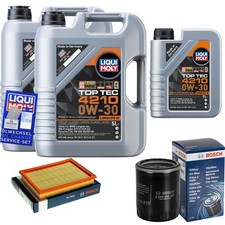 BOSCH Inspektionspaket 11 L Liqui Moly Top Tec 4210 0W-30 für Nissan Micra IV