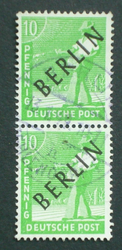 Berlin 1948, Schwarzaufdrucke, senkrechtes Paar von Nr. 4, Rundstempel - Bild 1 von 1