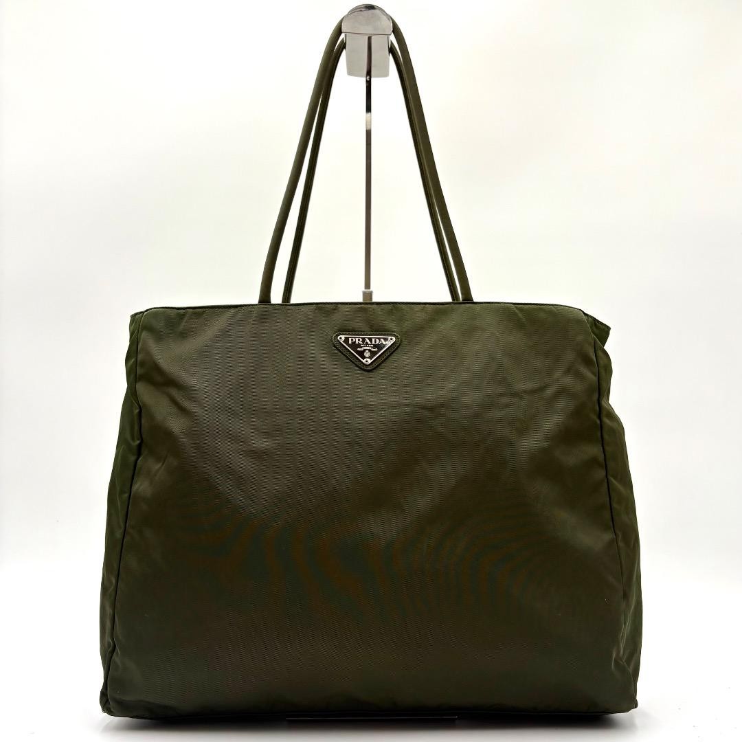 Prada Khaki Triangle Logo A4 Shoulder Tote Bag Preowned