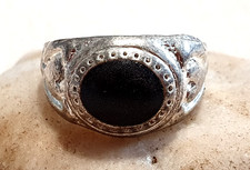 Ring Fingerring, silberfarben, Modeschmuck, Stein schwarz, Herz, No.7/U47,Kinder