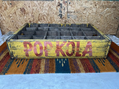 Caja de madera vintage Pop Kola portadora de refrescos 24 unidades anuncio amarillo y rojo - Imagen 11 de 22