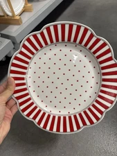 Grace Teaware 9.25” Red and White Striped Small Dinner Salad Plate Set of 6 NEW