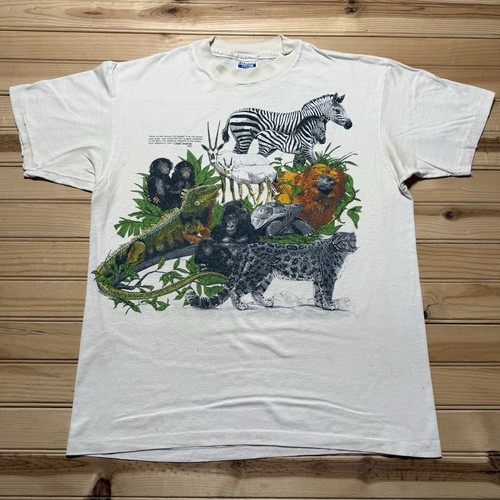 Vintage 80s 1987 Harlekin San Diego Zoo Animal All Over Print Shirt Size Large