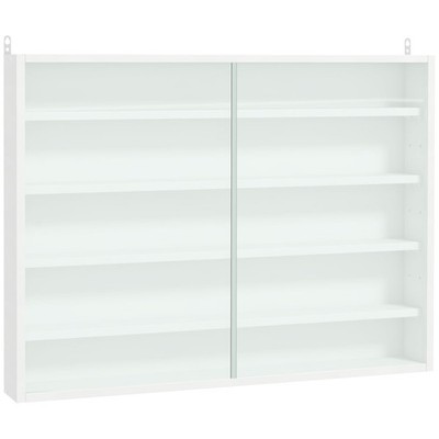 5 Tier Glass Display Cabinet 2 Doors Adjustable Shelves Wall Mounted White