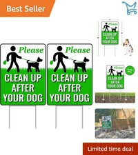 Dog Poop Sign Metal H-Stake Yard No Poop Lawn Notice Weatherproof 2-Pack
