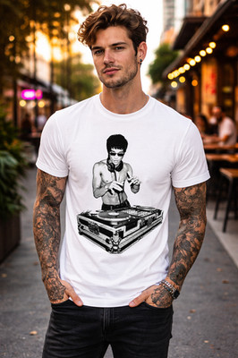 DJ Graphic Men s T Shirt Retro Music Festival Streetwear Club Party Tee White