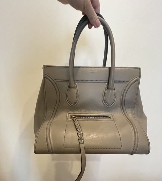 CELINE Luggage Grey  Leather Tote Top Handle Bag Gold Zip