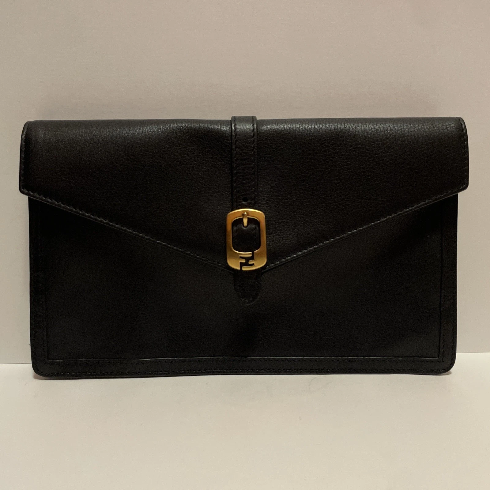 Fendi — FENDI Black Leather Chameleon Envelope clutch bag Black 8M0284