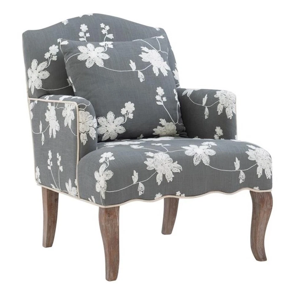 Sillón Linon Lauretta tapizado floral bordado con almohada en gris Foto 2 de 4