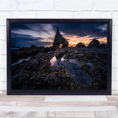 Felsenstrand Wasser Pools Sonnenuntergang bewölkter Himmel Reflexion Wandkunstdruck