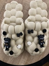 Biege Bubble Slides with shoe charms Massage Slippers Non-slip Soft Sizes 6-10