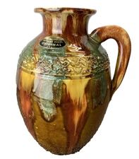 GORGEOUS Vintage DRYDEN ORIGINAL Arkansas Pottery VASE Signed MCM Flame Grn Gold