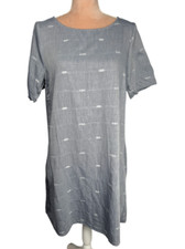 Eileen Fisher Blue Cotton Nomadic Stripe A-Line Boat Neck Shift Dress Size M
