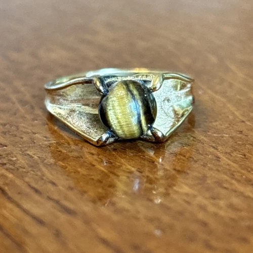 Vintage Pacific Jewelry Tiger Eye Ring Southwestern Sterling Silver Vermeil Sz 5