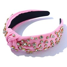 Women Knotted Jeweled Pink Headband Rhinestone Crystal Embellished Mixed Top