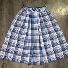 Vintage 70  s Western Skirt Rockabilly Wool Plaid Pleated Size Small 26  Waist