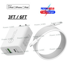 20W USB Type C Wall Charger For iPhone 14 13 12 11 Fast PD QC Power Adapter Cord