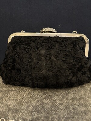 Carwales Women s Pearl Black Party Purse Two Chain Straps Elegant Dressy