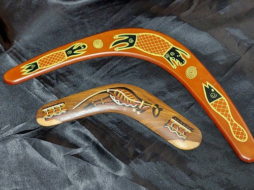 GOONDOOLOO BUMERANG AUSTRALIAN BRIGGALOW TIMBER HAND PAINTED WOOD ART 10” & 20” - Bild 12 von 15