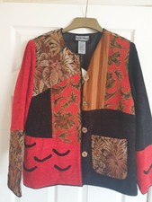 Indigo Moon Jacket Size M - Patchwork Chenille Black Gold Red- Bust 46"