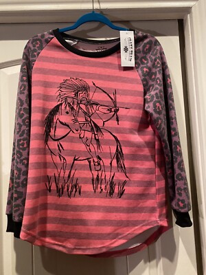 Women s Crazy Train Indian on Horse Pink Stripe Sweatshirt Size Small NWT