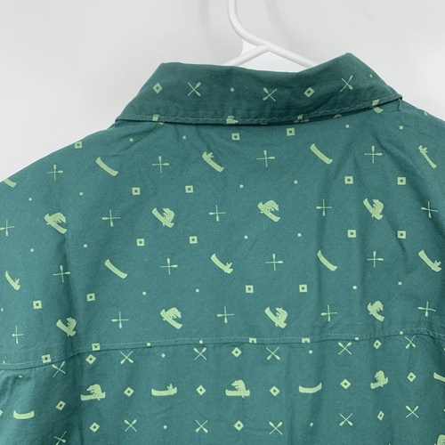 EMS Eastern Mountain Sports Men Size Medium Shirt Button Down Green Canoe Print - Picture 7 of 10