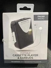 Portable FM/AM Radio Cassette Player & Earbuds Black Color IN HAND