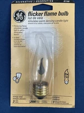 GE Decorative 3W Clear Flicker Flame Bulb 2000 Hrs. Candle Bulb New Sealed Pkg