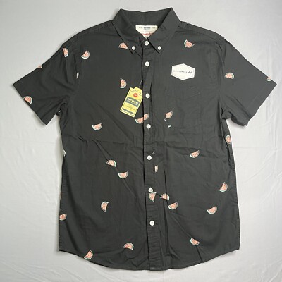 Urban Pipeline Shirt Mens Medium Black Watermelon Fruit Button-Up Short Sleeve