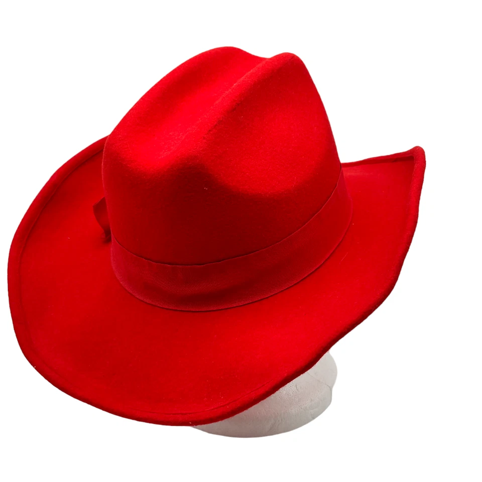 Sombrero Western de fieltro rojo vintage sin estructura 22" circunferencia interior 7" a través Foto 3 de 4