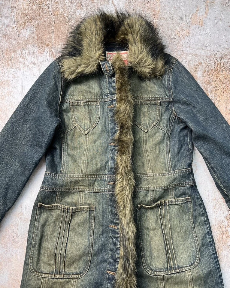 river island streetwear vintage denim long coat - Image 3 of 4