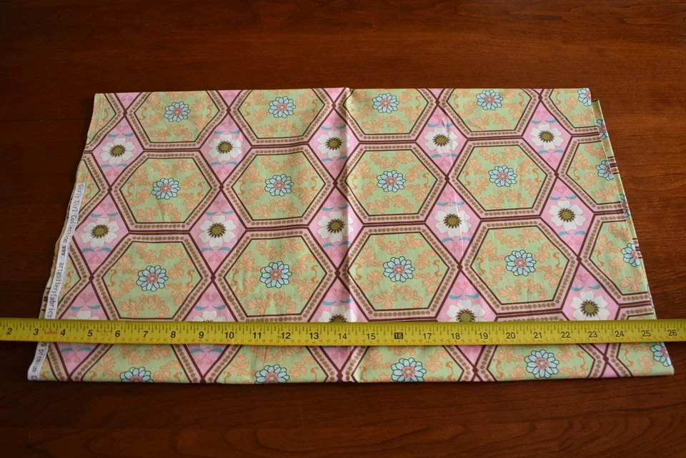 Edredón floral de algodón de 19" largo, verde y rosa, galería de arte/"chica femenina", N2226 Foto 3 de 4