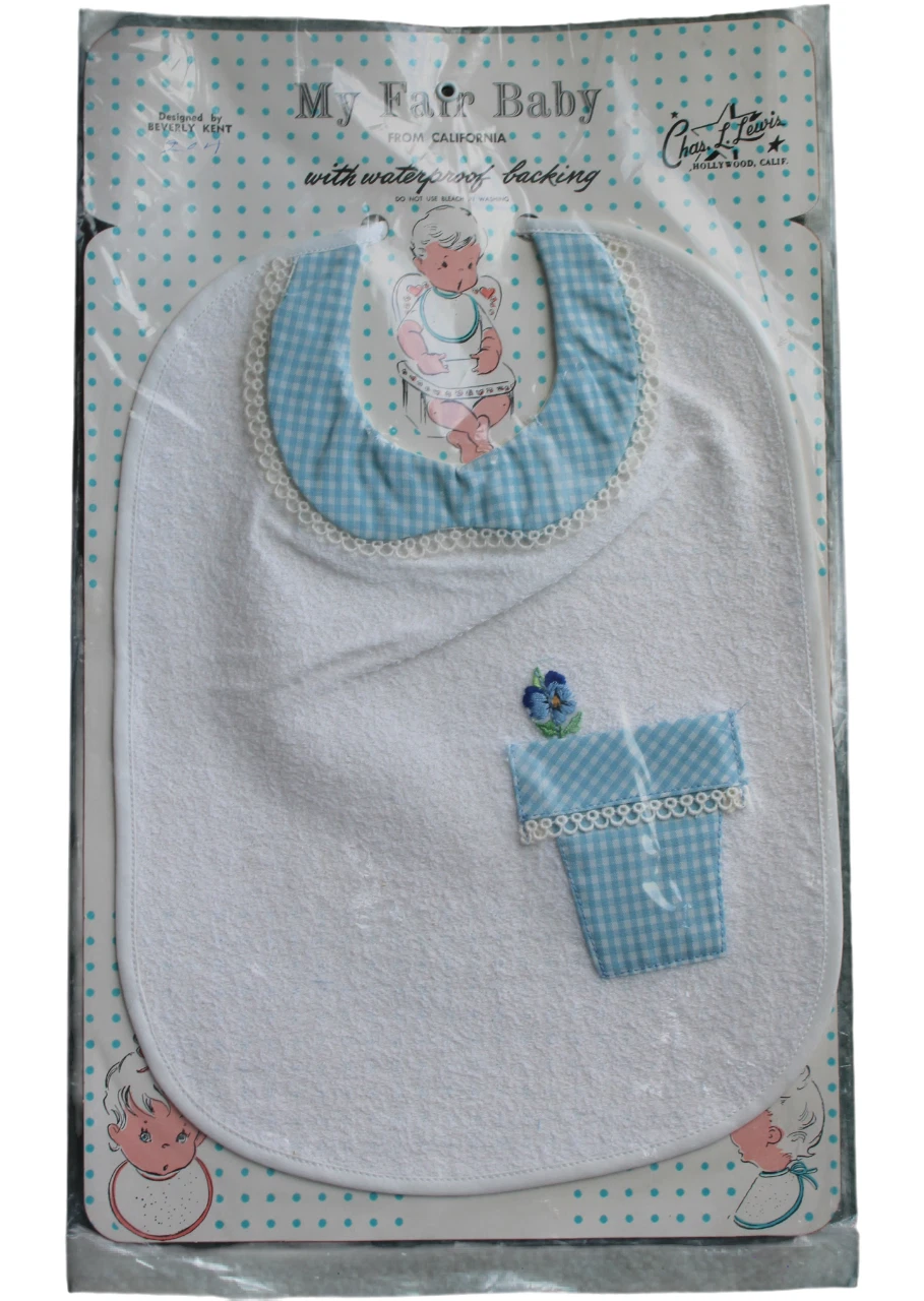 Vintage 50's 60's My Fair Baby Chas. L. Lewis Bib Blue / White NOS