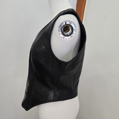 Vakko Black Leather Vest Large Vintage Bikercore Punk Goth Witchy Baddie Vamp - Picture 3 of 10