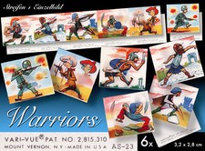 6 VARI VUE KAUGUMMI WARRIORS WACKELBILDER Stripe USA 1960er LENTICULAR FLICKER