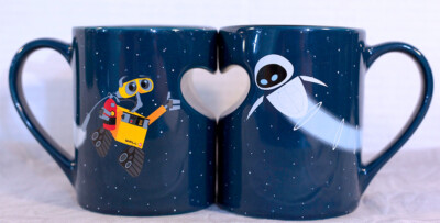 Walt Disney Parks Original Wall-E and Eve Mugs Cup Set Pixar Heart Cut Out Set