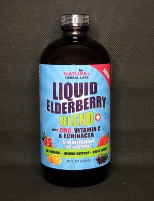 Liquid Elderberry Blend, With Zink, Echinac By Natural Herbal Lab, 16oz or 8 oz.