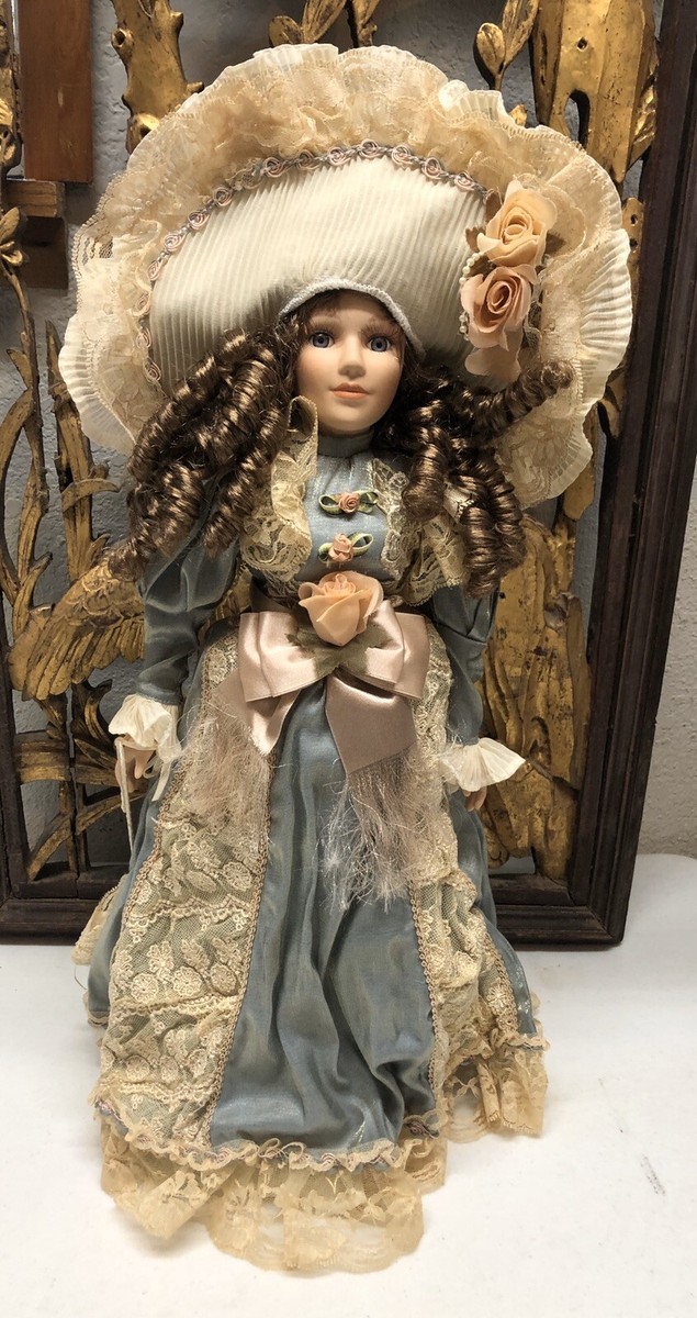 VICTORIAN Porcelain Doll w/ Stand 17 1/2