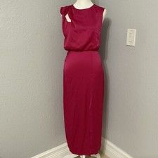 NWT Zara Fuchsia Pink Satin Effect Knot Shoulder Midi Dress Women s Size XS 2584