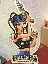 Hook Ups HOOK-UPS Vintage Skateboard Sticker A Very Beautiful Gun Girl