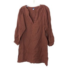 Old Navy Womens XS V-Neck Long Sleeve Poet Mini Swing Dress Trident Maple Brown