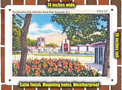 METAL SIGN - New Jersey Postcard - The Swimming Pool, Riverview Beach Park, Pen
