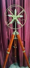 Brass Floor Lamp With Wooden Adjustable Tripod Stand Modern Old Style Fan Light