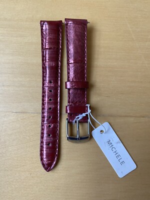 Michele Red and Gold Snakeskin Watch Strap 16MM MICHELE 16MM Dark Red Metallic Genuine Snakeskin Leather  main image 2