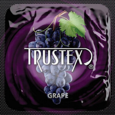 Trustex Grape Flavored Lubricated Latex Condoms, Bulk Pack + Brass Pocket Case